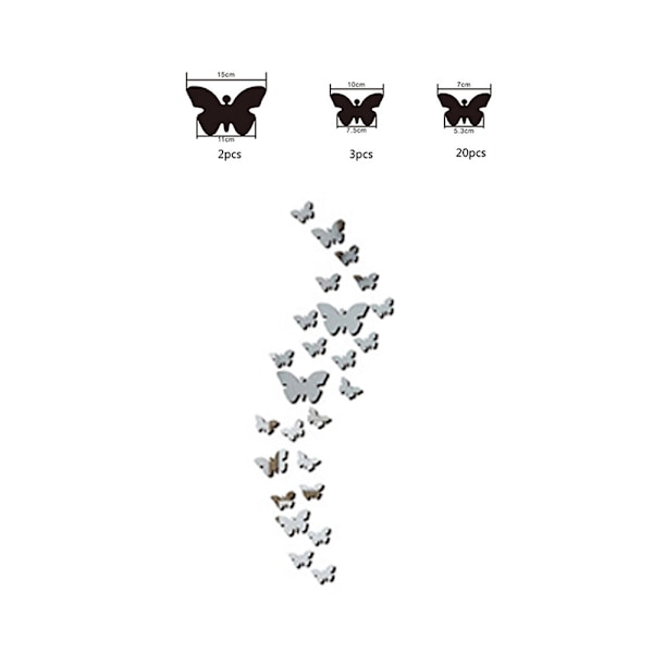 SwirlColor Butterfly Veggdekor, 36 Stykker 3D Sølv Akryl