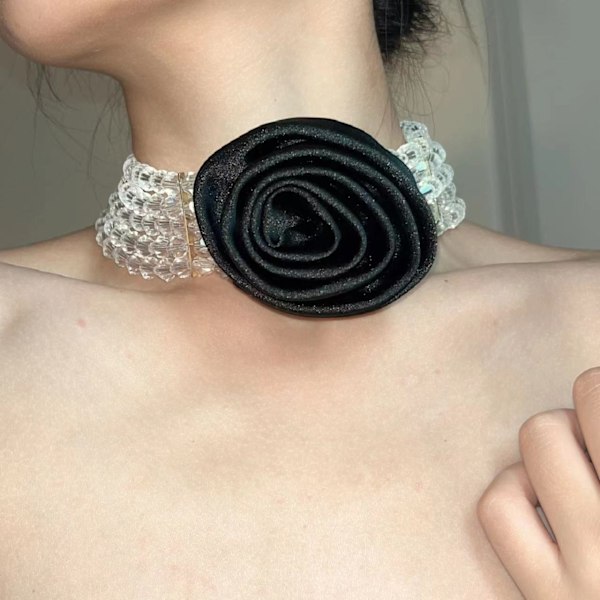 ##/Fransk damer rose utsmykket krystallperle choker##/