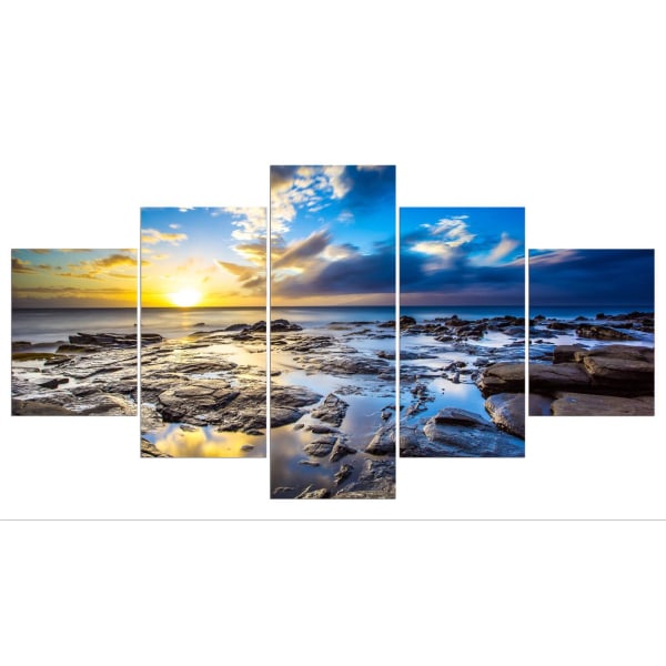 ##/5-delad väggkonstmålning - Soluppgångsstrand, Dekor av non-woven canvas##/