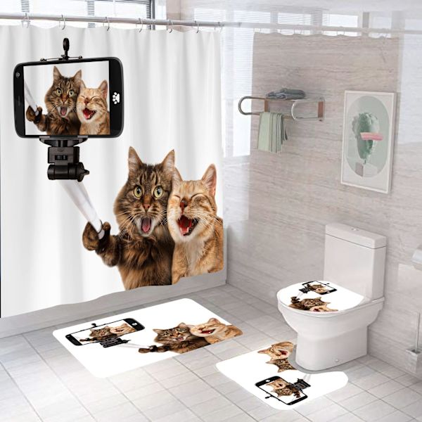 ##/Sød Kat Selfie Polyester Bruseforhæng-180*200CM##/