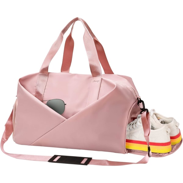 #Suuri Duffle Bag (vaaleanpunainen) Naisten märkä- ja kuivakuntolaukku kenkäsarjalla#