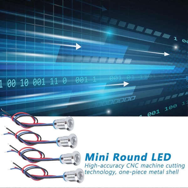 4 Set Förkopplade Runda Lysdioder Vattentäta Metall 2-Färgsindikator Gemensam Katod 12mm 12-24V (Röd och Blå)