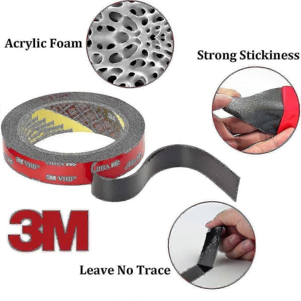 3m Vhb Extra Stark Dubbelsidig Tejp 3m X 10mm Svart Vattentät Hög Temperaturtålighet