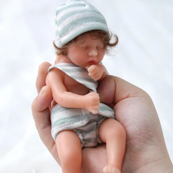 ##/1 x 6 tum mini realistisk babyflicka nyfödd lockigt hår rötter passar silikon helkropp sovande babydocka 15cm##/