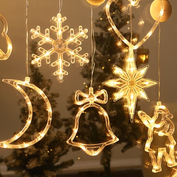 Julgardinljus, 2-pack, Snöflinga och Snögubbe LED Fönsterlampa