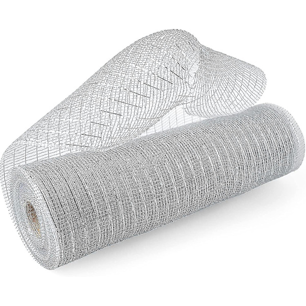 2 rullar gr silver med silverfolie Tr d Deco Mesh 10 In X 30 Ft