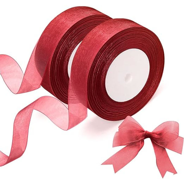 2 rullar Organza-band (rött band), transparent chiffongband