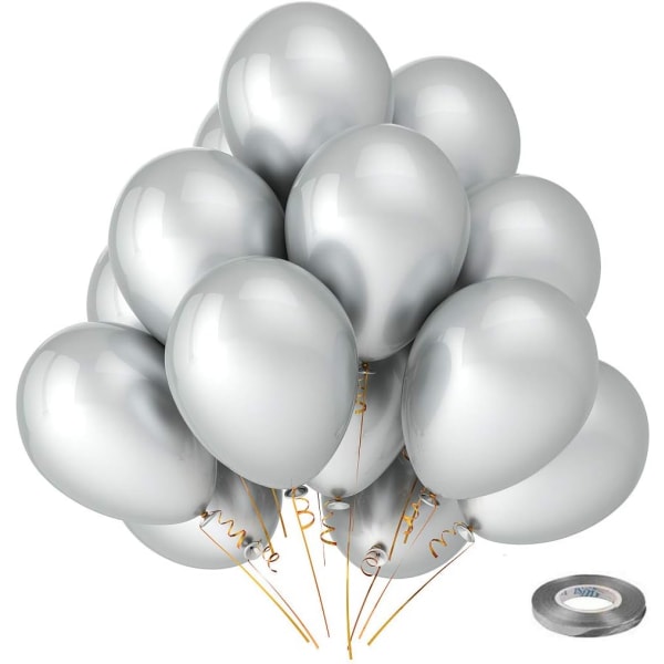 Silver Metallic Chrome Latexballonger, 100-pack 12 tum Runda Helium