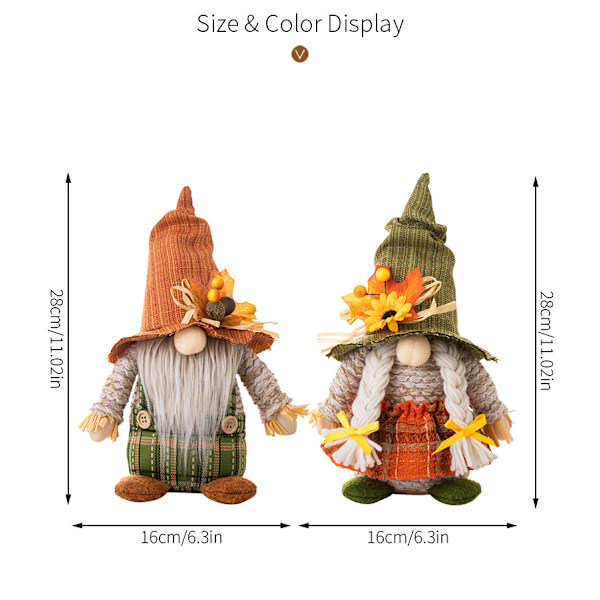 ##/Par gnomerfigurer Thanksgiving dekorasjonsartikler, høst##/