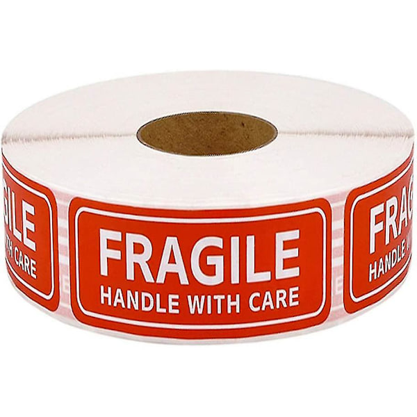 &1 Rulle / 150 Etiketter, Med Rød Fragil Advarselsetiket, Håndter Med Forsigtighed (25mm X 75mm)&