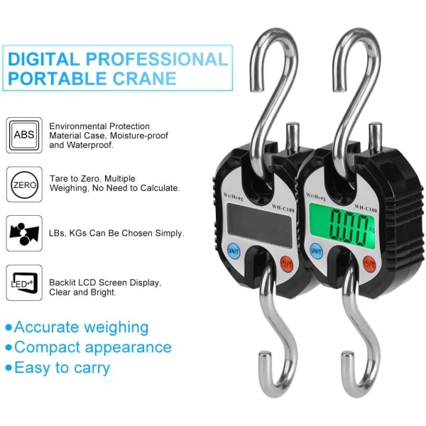 Bagagevægt med 2 kroge Digital Crane Portabl