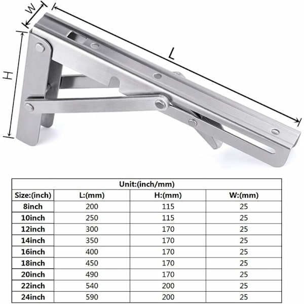 2 stk. Foldbare Beslag 400 mm, Foldbar Konsol i Rustfrit Stål B