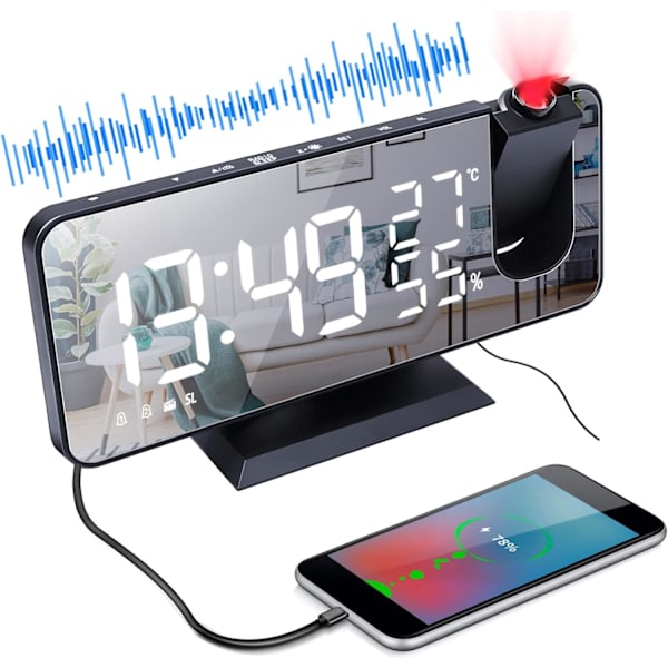 Takradioprojektionsväckarklocka, 180° radioprojektionsalarm