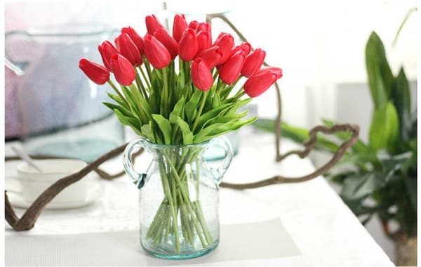 Artificiell krukväxt, konstgjorda tulpaner, blomdekoration, 20 stycken