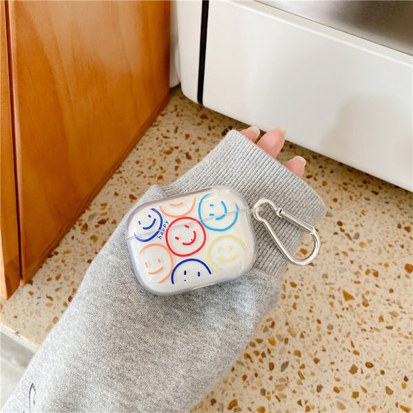 Sød Transparent Airpod 2/1 Etui med nøglering, Cartoon Smiley P