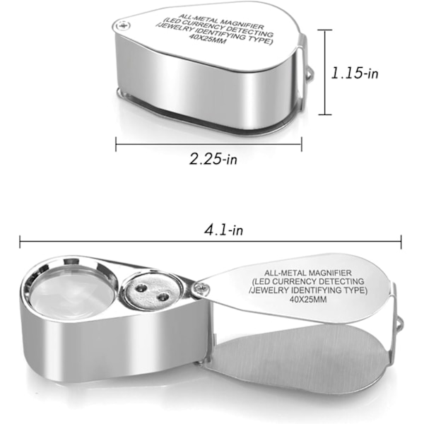 40X Juvelerars Lupp Förstoringsglas, LED/UV Belysning