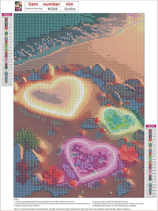##/5D diamantmålning-DIY-30x40cm-tre färgade hjärtan##/