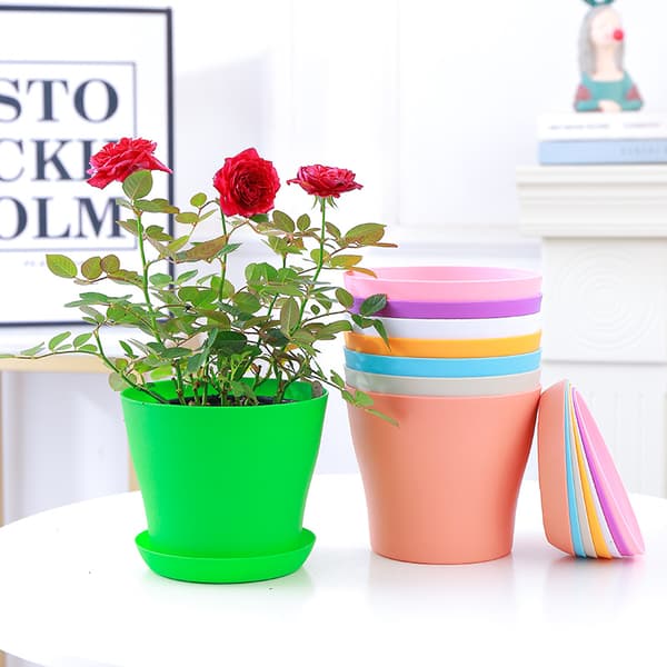 8 stk. Små - 14 cm Plastik Blomsterpotte med Bakke Plantepotter til Balkonhave