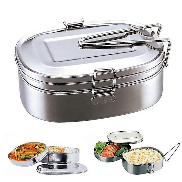 Dobbel Lag Bento Matboks Student Rustfritt Stål Matbeholder Extra Large