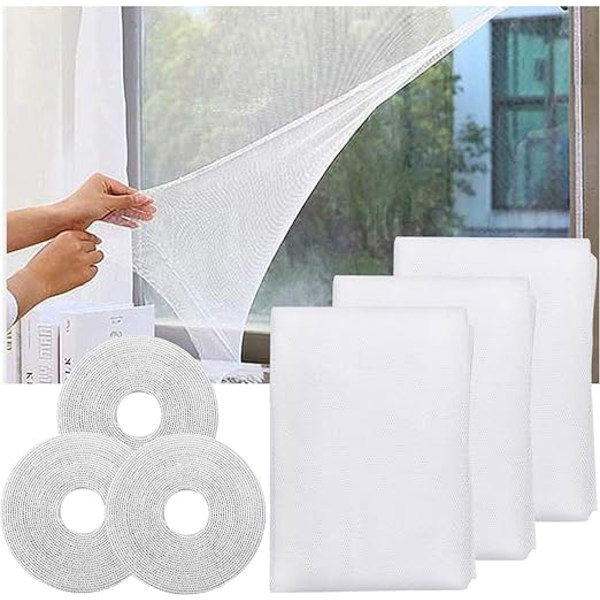 Myggnett for vinduer, 3 pakker med DIY selvklebende