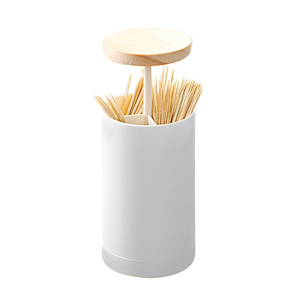 Push & Up Toothpick Holder White Color Wood/Plastic Toothpick Di