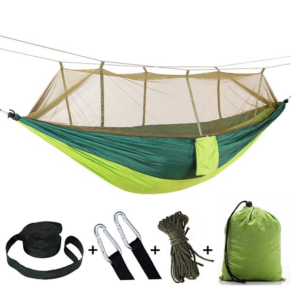 Nylon Hengekøye for 2 personer med stropper og karabinkrok 260x140cm
