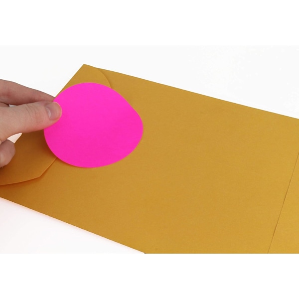 2 tommer rundt mærkat, fluorescerende pink, permanent farvekodet prik S