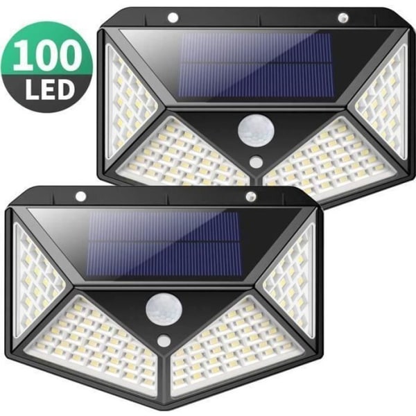 2-pakks Solcellelampe Utendørs 100 LED, Bevegelsessensor Belysning 270° W