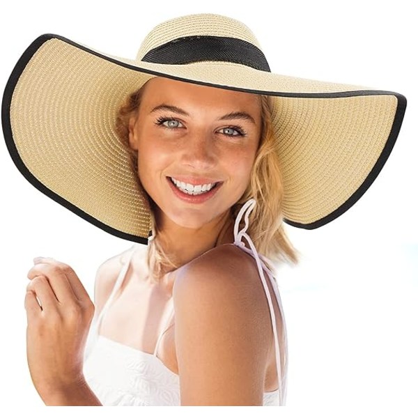 Dame Straw Solhat (55-60cm), Stor Bredbremmet Strawhat Kvinder B