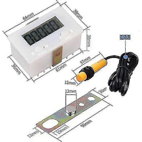 Digitalräknare 0-99999, 5 siffror, Plus Up-mätare + närhetssensor med magnet