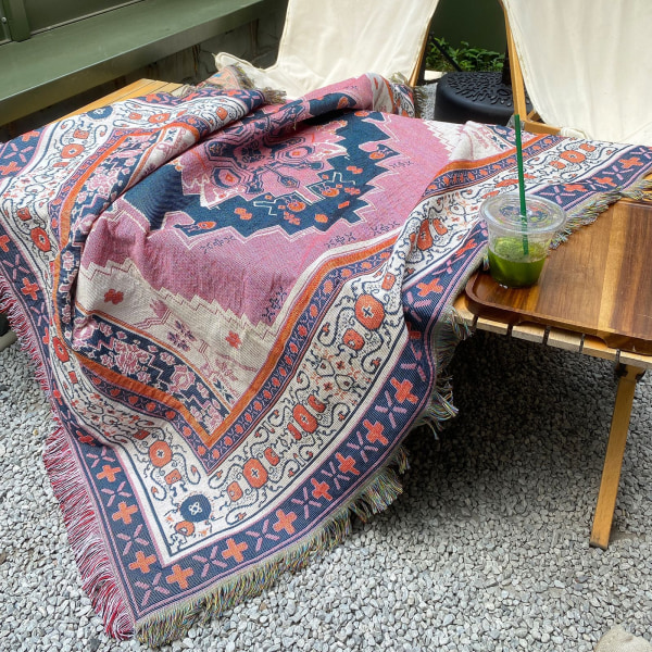 1 Stycke 160x130cm Stickad Rosa Rutig Pläd Dekorerad med Fransar