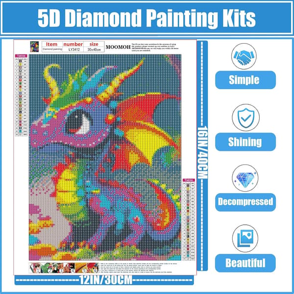 ##/Diamantmålning Kit för Vuxna - 5D Diamantkonst Kit - Färgglada Dinosaurier##/