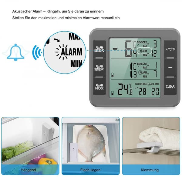 Digital kylskåpstermometer med alarm, frystermometer, väderstation