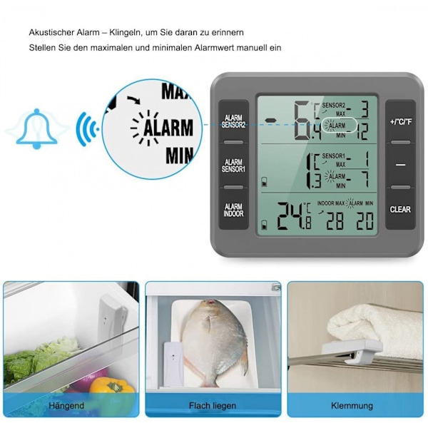 Kjøleskapstermometer digital alarm frysetermometer værstasjon
