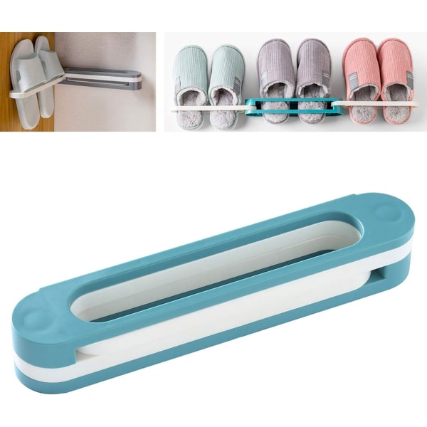 (blå) Tøffelstativ Hængende Sko Organizer, 3 i 1 Foldbar Holder