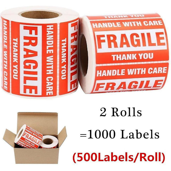 &Xox-2000 Skrøbelige Stickers 4 Ruller 2&quot; X 3&quot; Skrøbelig - Håndter Med Forsigtighed - Tak Shipping Etiketter Stickers (500 Etiketter/rulle)