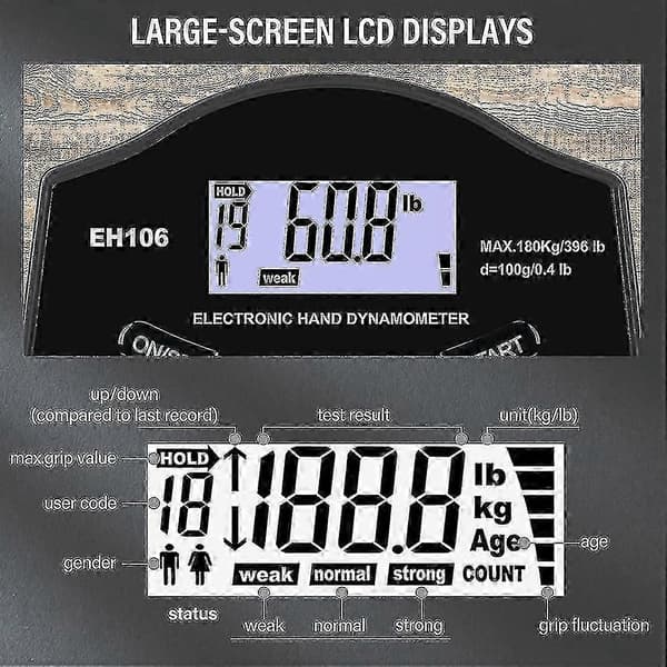 Gripstyrke-tester, 396 lbs/180 kg Digital Håndgrepstyrkemåler
