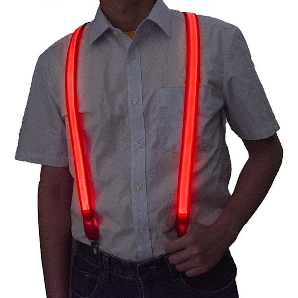 Röda, herrhängslen med klämmor, lysande hängslen, rave-accessoarer