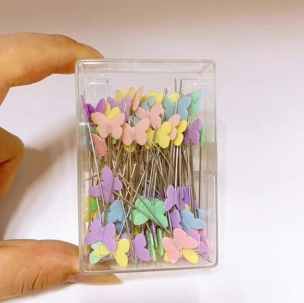 100 stk. Farverige Quilte-nåle, Butterfly-formede Hovednåle