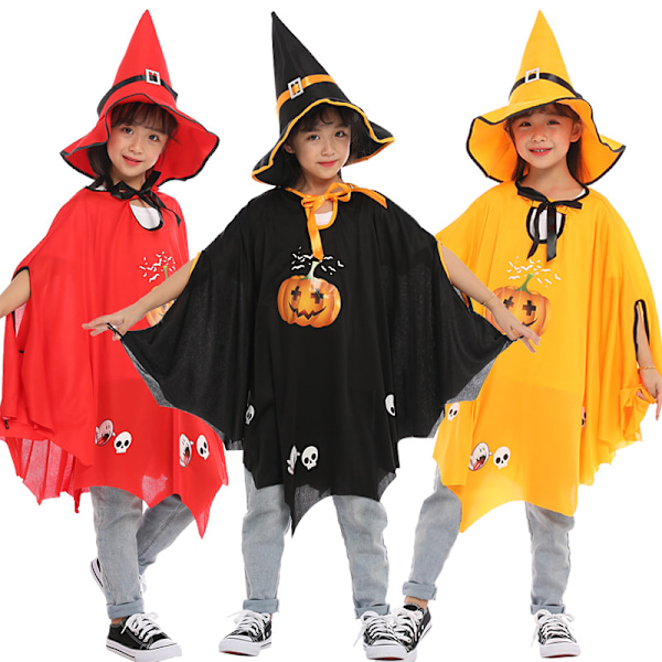 ##/(Red) Barn Halloween-heksekappe med hatt for barn - Hudvennlig, c##/