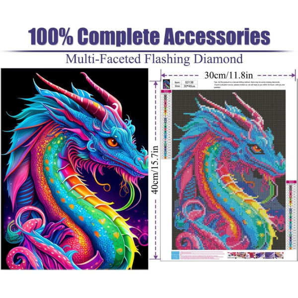 30x40cm, Seven Coloured Dragon 5d diamantmalet rhinsten embro