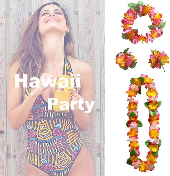 16 Pakk Hawaiianske Blomsterkjeder for Strandfest, Hawaii