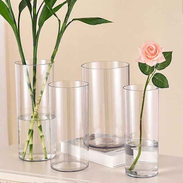 Klar Cylinderformad Vas Bröllopsfest Matbord Centerpiece Hydroponisk Blomhållare Transparent Växtbehållare Dekoration 20cm