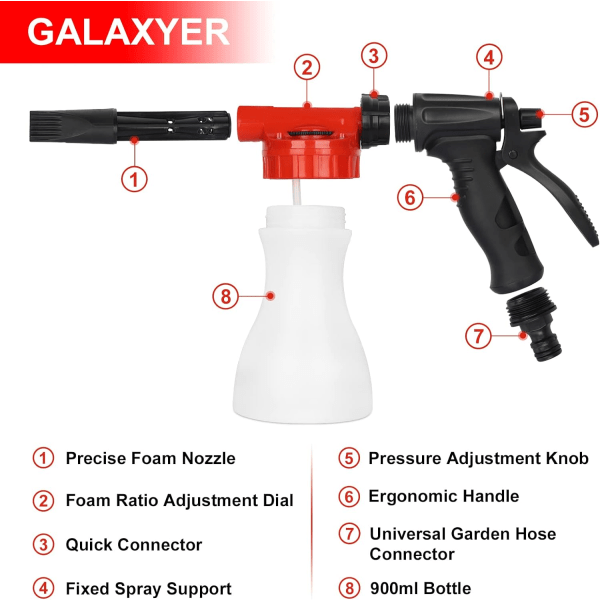 Skumpistol, 900 ml justerbar sprøytepistol koblet til Universal Gard