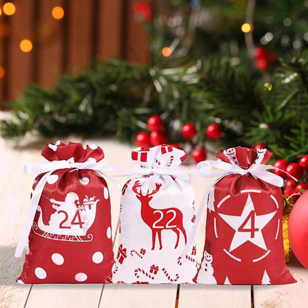 (Röd) Julkalenderpåse, 24 dagar till julnedräkningskalenderpåse