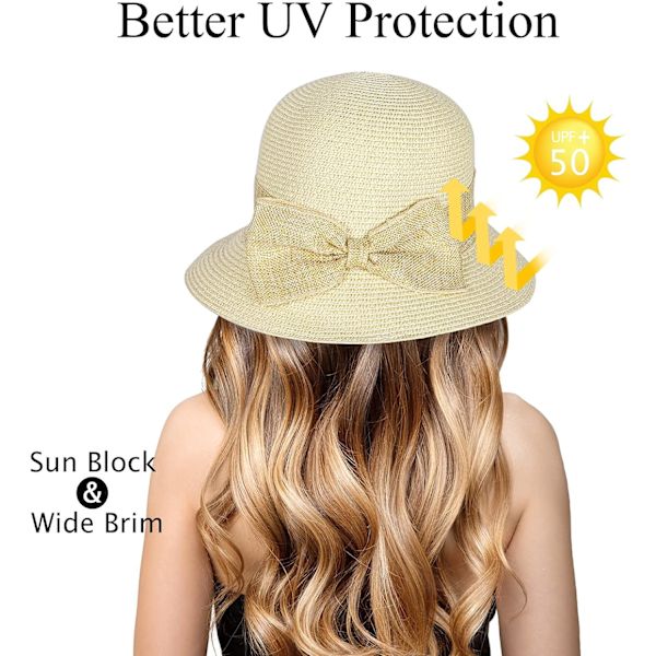 Dames Foldsom Strå Solhat Rullebred Sommer UV Strand Solhat