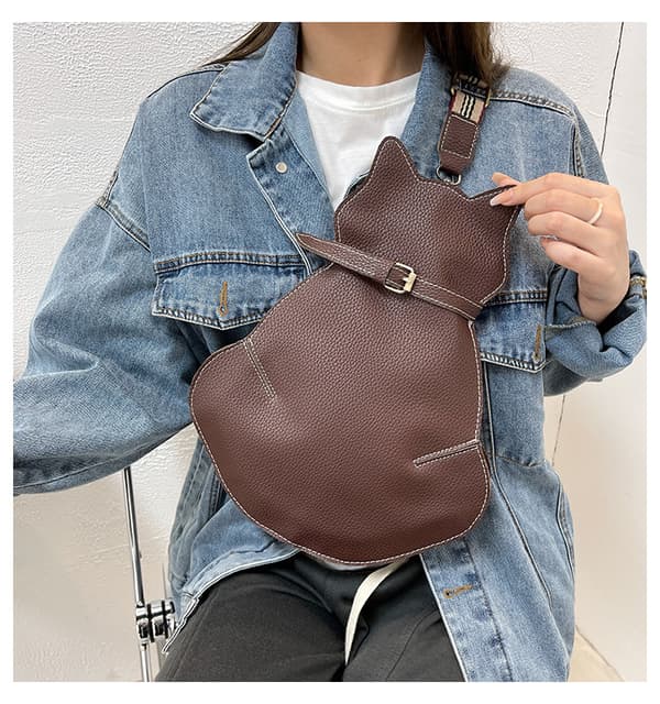 Katt crossbody-väska, enkel bröstväska, läder, djupt brun
