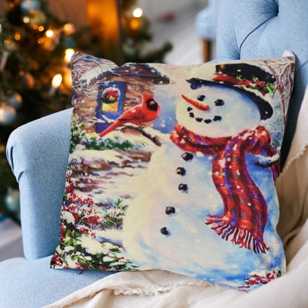 ##/Snögubbe Kuddfodral - 45x45cm Linne Bomull Kuddfodral Carto##/