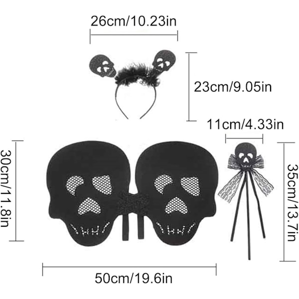Halloween Kostume - Sort Skelet, Halloween Sæt med Vinger til Børn