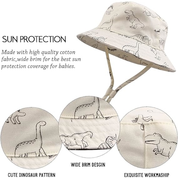 Vit Dinosaur-48cm Bredbrättad Solhatt Baby Barn Sommar Beanie f